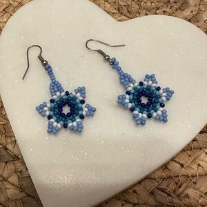Unique beaded, fully handmade flower earrings